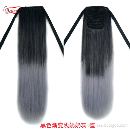Hot sell Drawstring ponytail Synthetic hair Grey Ponytail Clip in ponytail hair pieces  hair extension